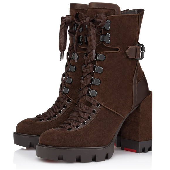 Christian Louboutin Macademia 100 Brown Platform Block Heel Combat Boot 39 - Picture 1 of 14